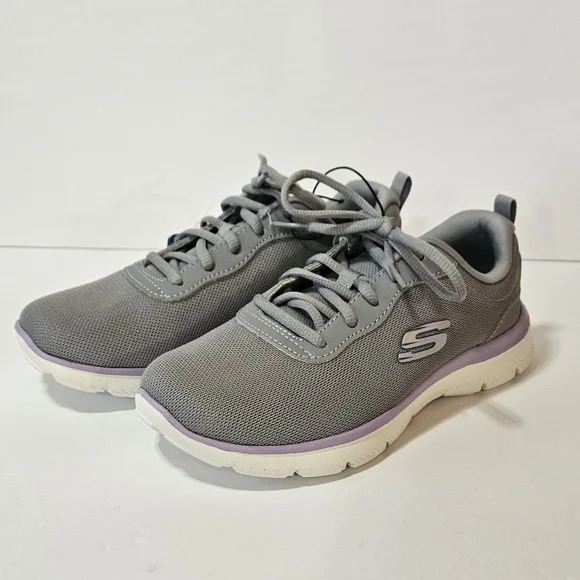 NWT Sketchers Sneakers Grey and Purple 5 1/2 - Picture 4 of 7